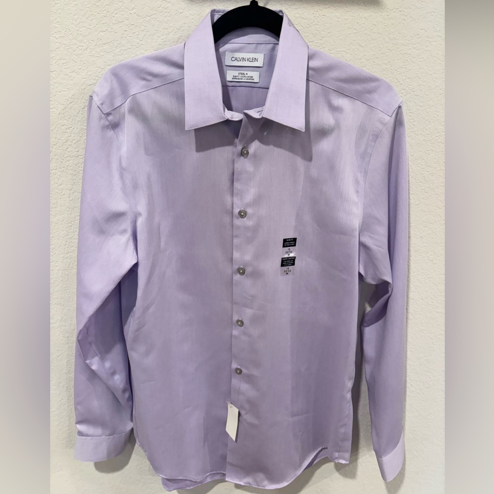 Calvin Klein Slim Fit Dress Shirt Lilac Men 15 32/33 Medium